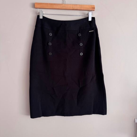Saint James Black Wool Knit Button Front Pencil Skirt 40 8 New - Picture 2 of 8